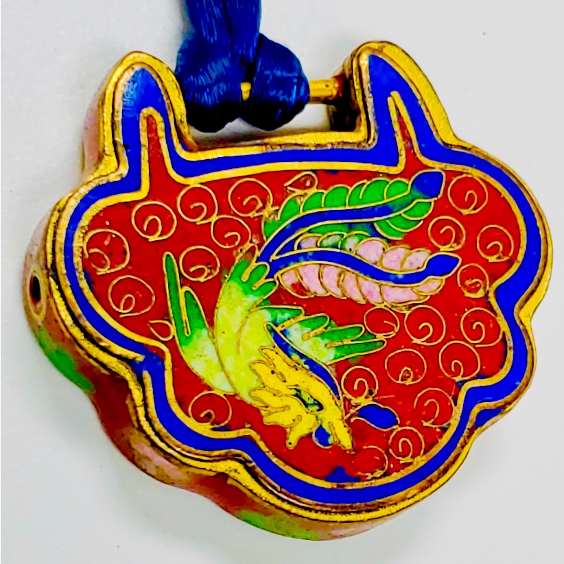 Vintage/Antique Chinese/Asian Cloisonn Floral Double Sided Pendant Necklace